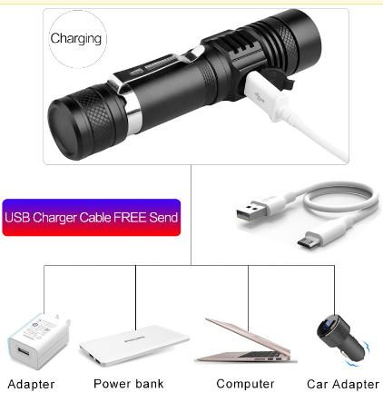 Rechargeable Led Flashlight Aluminium Alloy USB led Torch 1000 Lumen Tactical Flashlight for Camping