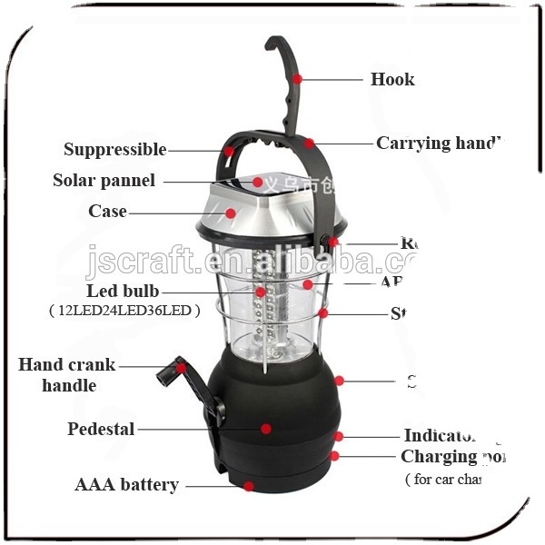 36 Led Hand Crank Camping Gear AAA Battery Solar Emergency Lamp Led Solar Camping Lantern 80 IP65 6v Dry Battery 50 Plastic 180