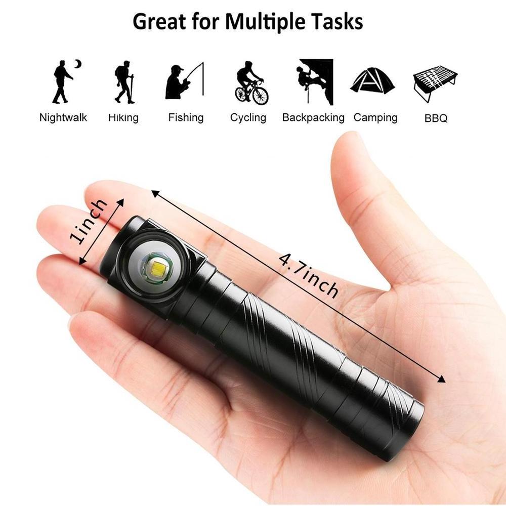 90 Degree USB Rechargeable LED Tactical Flashlight Mini Zoom LED Torch IP65 Emergency Flashlight for Camping Hiking and Cycling