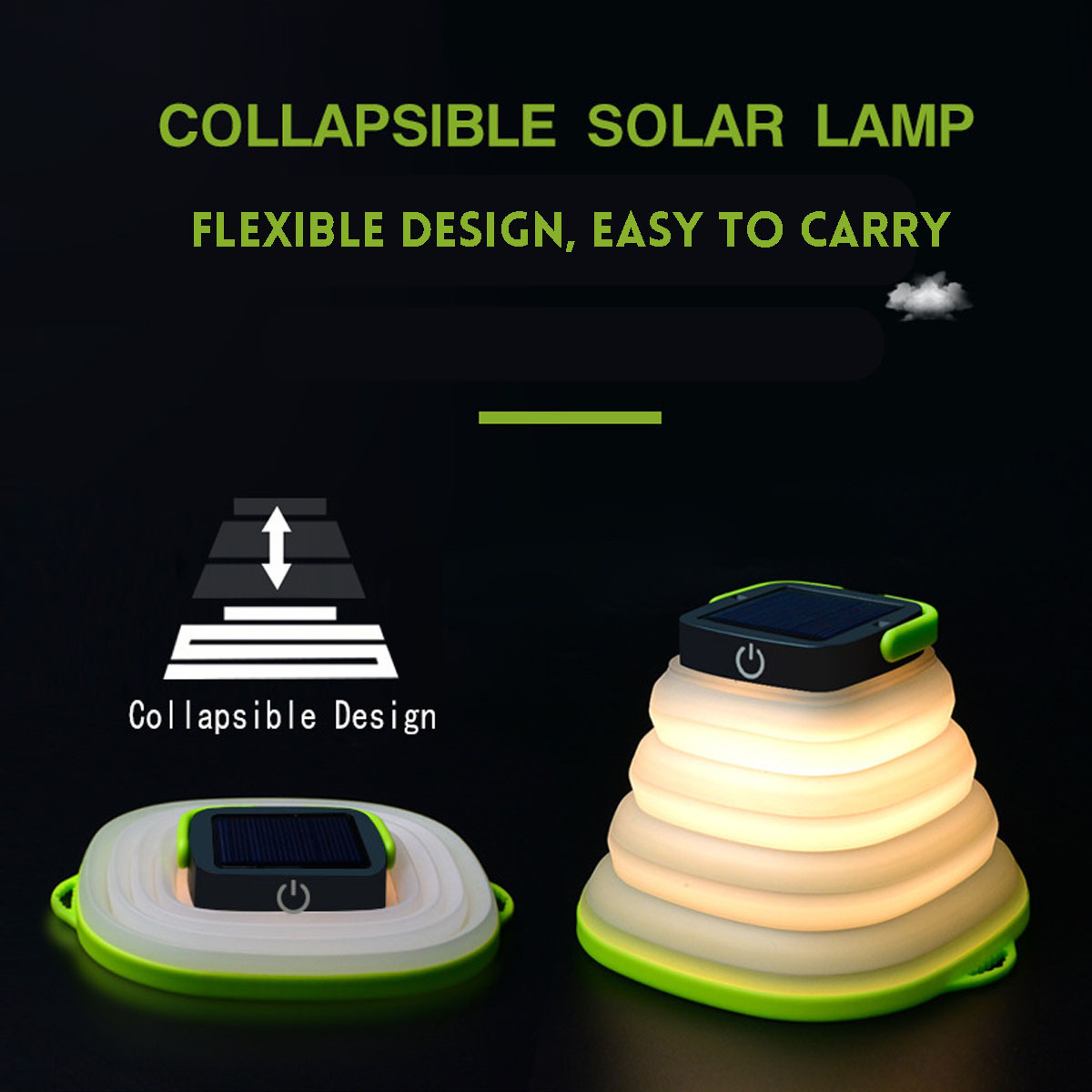 Solar Portable Led Camping Lantern Lights Outdoor Rechargeable Emergency Waterproof Light Collapsible Flashlight Hiking Tent