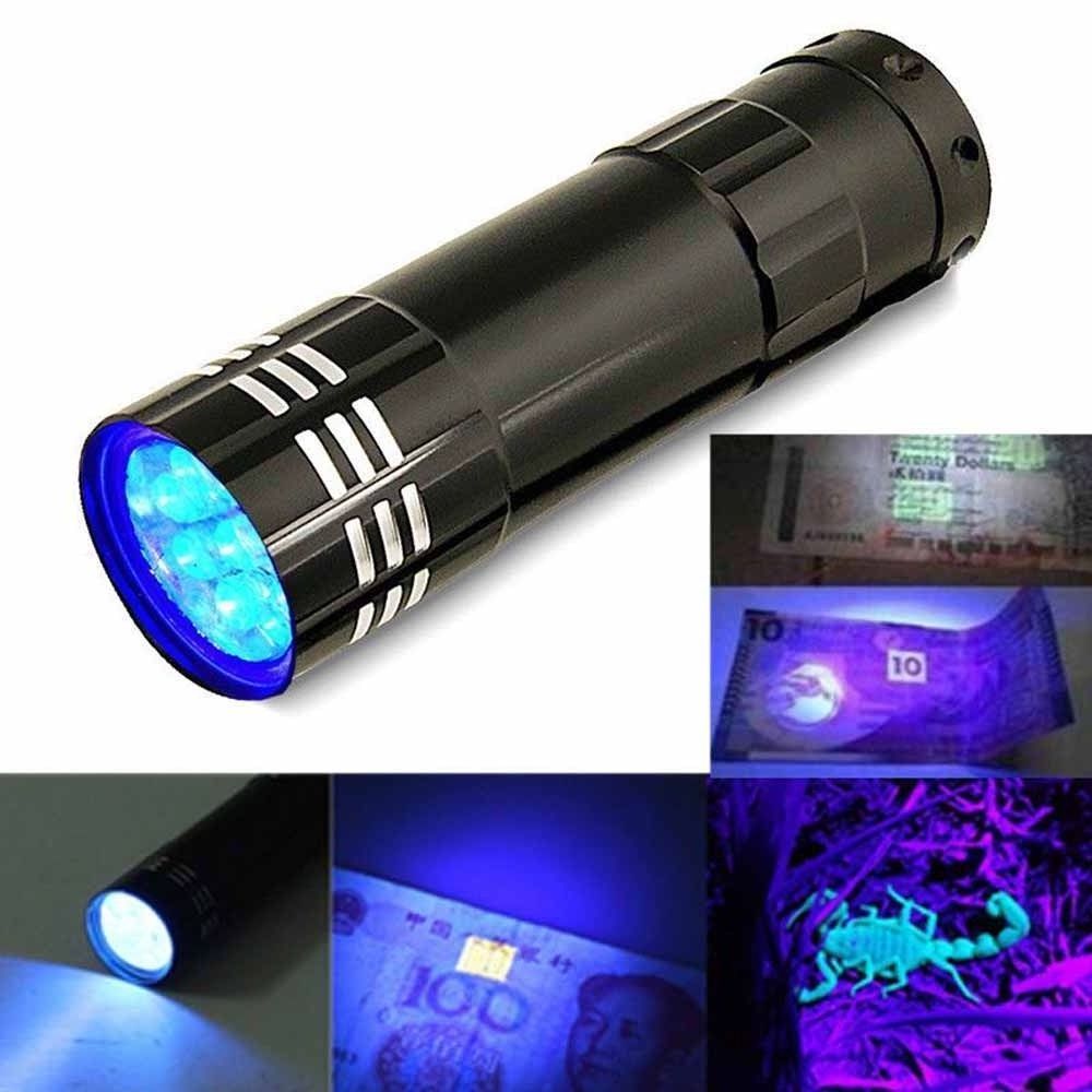 9 LED UV Flashlight Aluminium Blacklight Torch Light Purple Light AAA Camping 50 Ce 15 Aluminum Alloy Ultra Violet 395nm Black