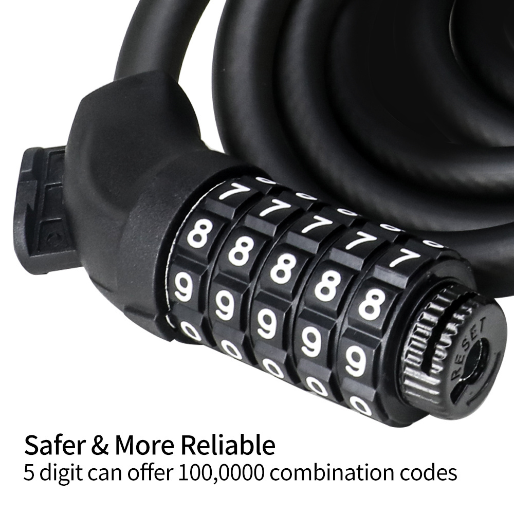 Bike Lock 5-Digit passwords 1200mm Combination Motorcycle  Electric Bicycle Cable Lock Steel Coded Bicycle Chain Lock