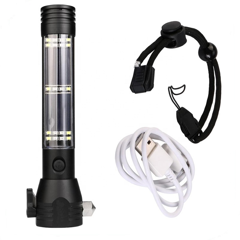 Outdoor Emergency 3W Solar Flashlight 400LM Waterproof Torch Light Rechargeable LED USB Rechargeable Flashlight Black Camping 80