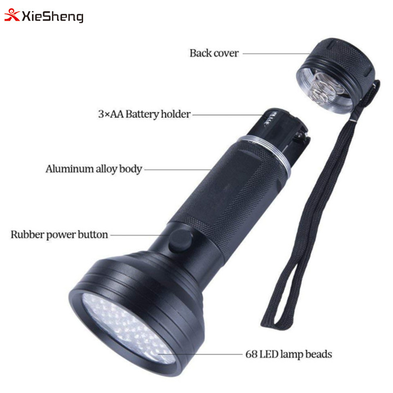 Outdoor 68 Led UV Flashlight 395NM Urine Ultraviolet Flashlight Detector Ink Maker UV Black Light 50 DC 12V 15 AA Battery 80 >12