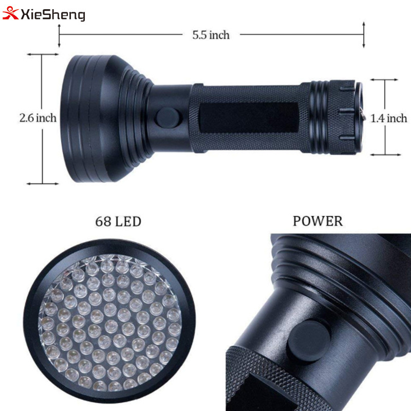 Outdoor 68 Led UV Flashlight 395NM Urine Ultraviolet Flashlight Detector Ink Maker UV Black Light 50 DC 12V 15 AA Battery 80 >12