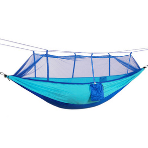 Manufacture low MOQ parachute nylon heavy duty portable outdoor camping hammock with mosquito net