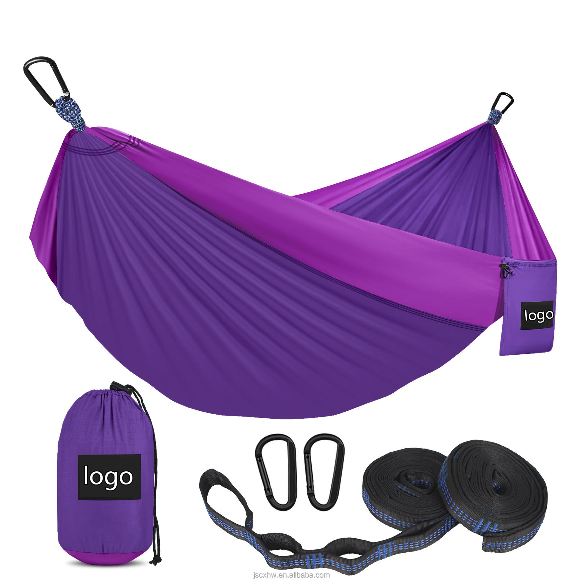 Factory Customized 210T Ripstop Nylon Outdoor Hammock with tree strap load capacity 200KG/440lbs outdoor camping equipment