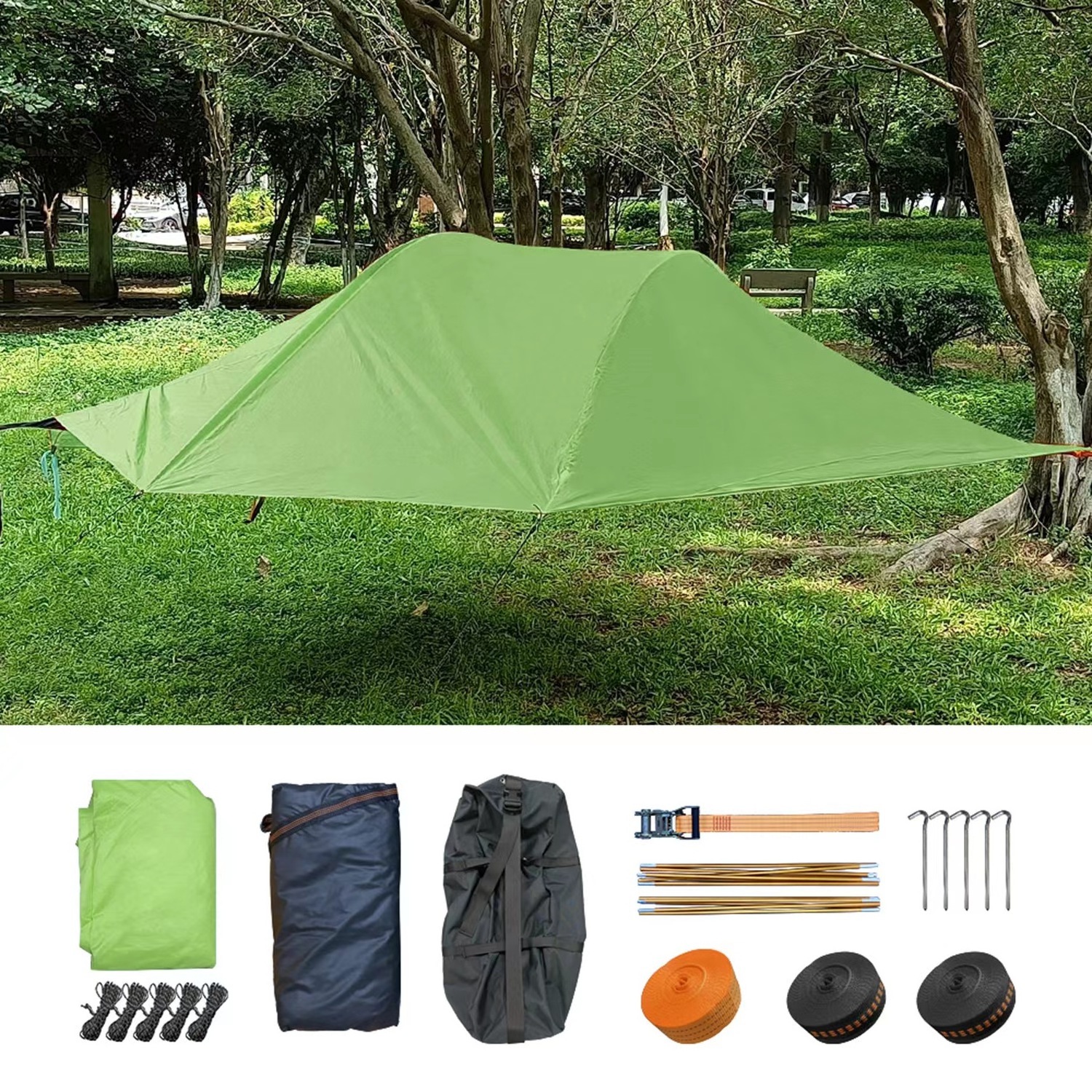 Factory customized air tent outdoor camping triangle hammock double layers with nets and waterproof tarp