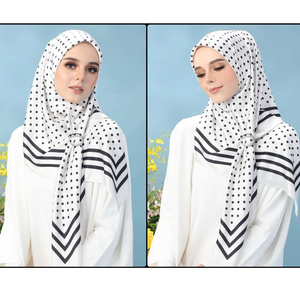 Customized Fabric New White Black Combination Polka Dot Printed Women Premium Silk Scarf Hijab