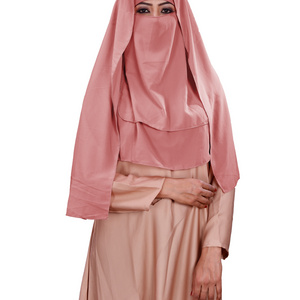 Pink Color 3 Layer Hijab Style Diamond Georgette Arabian Niqab Veil Scarf For Women