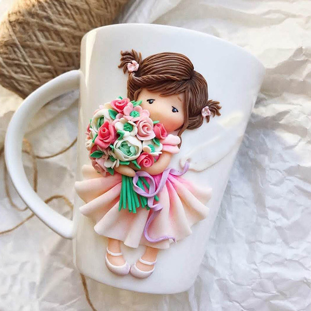 handmade Mr and Mrs decoration decor wedding couple  3D polymer clay porcelain ceramic gift coffee milk water cup mug