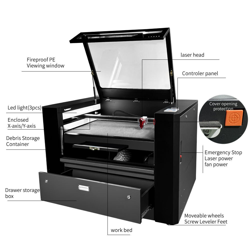 High Performance Desktop CO2 Laser 6090 laser cutter 100w ruida wood cutting machine for co2 laser engraving machine