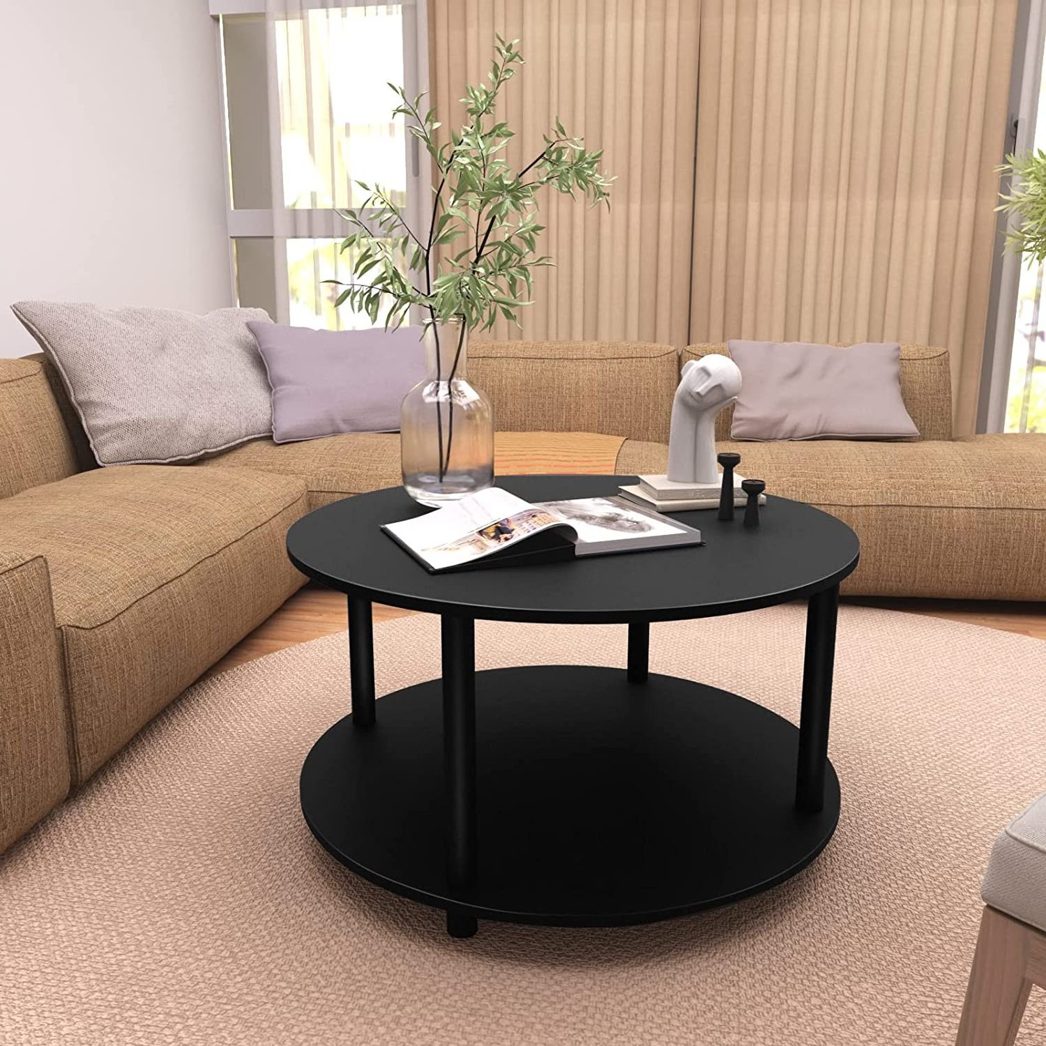 Dilun Customized Round Table with Open Storage Shelf for Office, Home, Reception Room