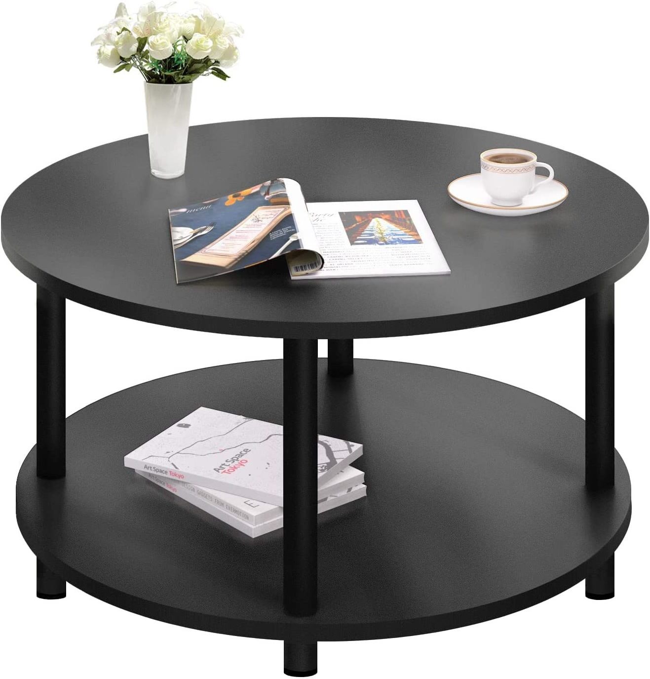 Dilun Customized Round Table with Open Storage Shelf for Office, Home, Reception Room