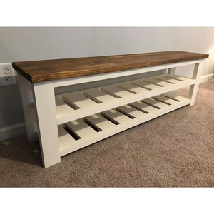 Dilun Farmhouse Bench Wood Shoe Storage, Shoe Shelves, rustic, painted and stained, hallway bench, seating