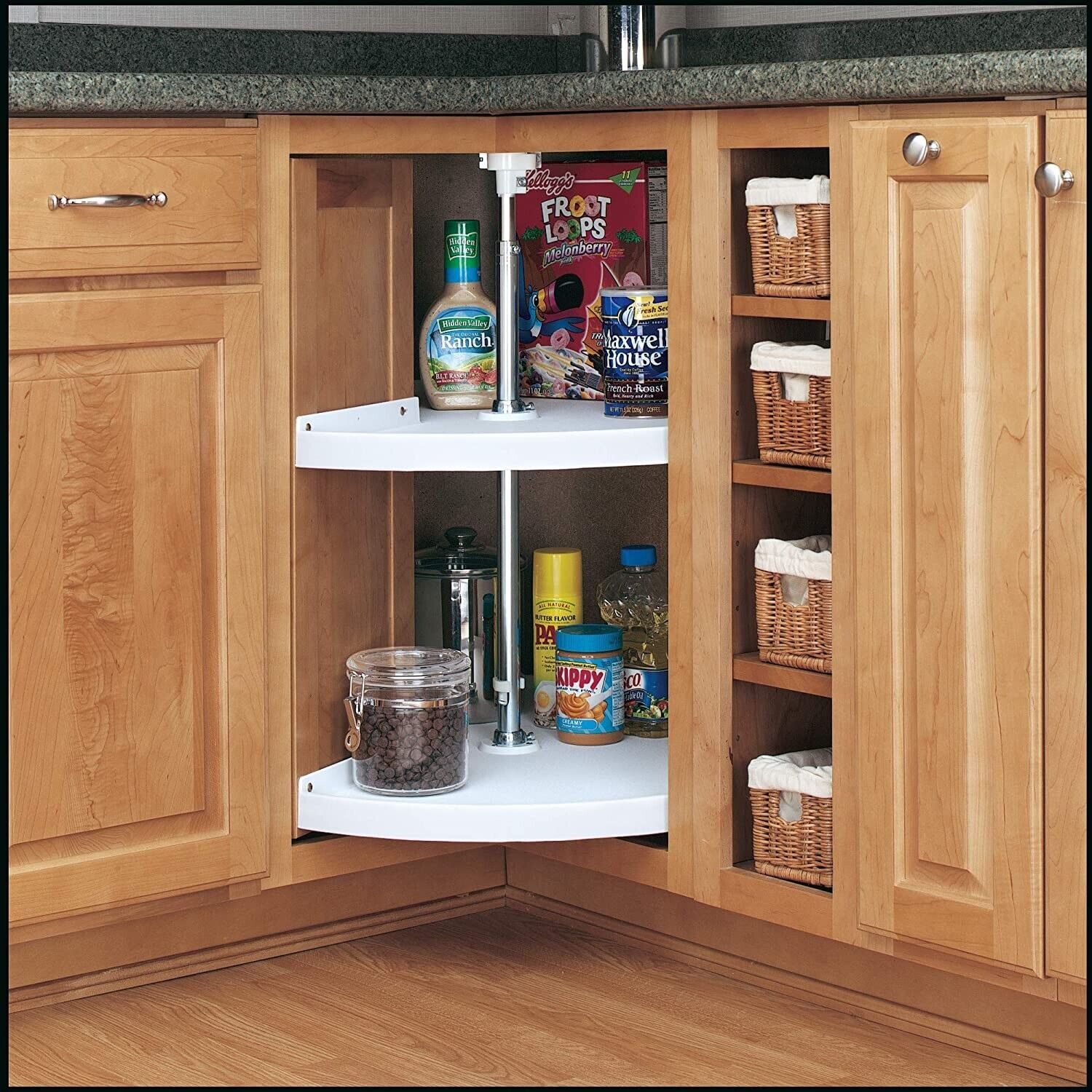 28 Inch Pie Cut 2-Shelf Lazy Susan for Corner Kitchen Cabinet Storage Organizer