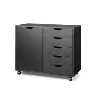 Dilun Customized 5-Drawer Wood Dresser Chest with Door, Mobile Storage Cabinet, Printer Stand for Home Office, Black