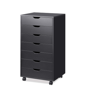 Dilun Customized 7-Drawer Chest, Wood Storage Dresser Cabinet with Wheels, Black