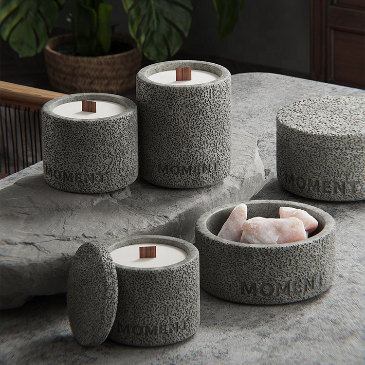 Home Decoration Luxury Best Selling Handmade Cement Wholesale Wooden Wick Scented Candle For Wedding