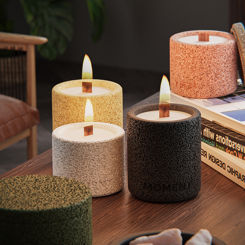 Home Decoration Luxury Best Selling Handmade Cement Wholesale Wooden Wick Scented Candle For Wedding