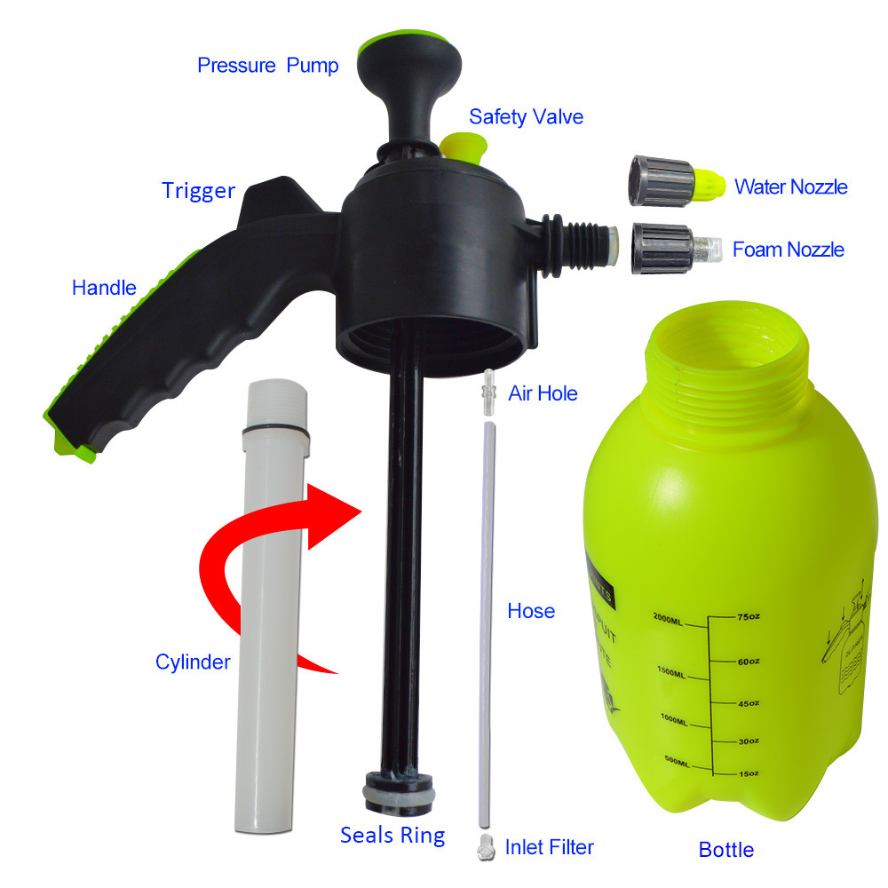 Hand Pump Hand Pressurized Foam Sprayer 2 Litre Pressure Foam Bottle Snow Foam Nozzle Carwash Car window Cleaning