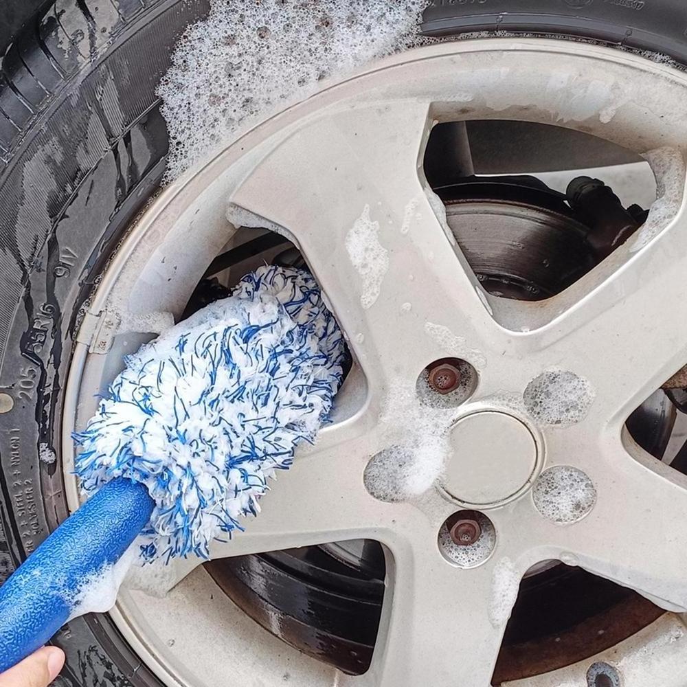 Car Wash Super Brush Plush Premium Wheels Brush Non-Slip Handle Easy Clean Rims Spokes Wheel Barrel Car Accessories