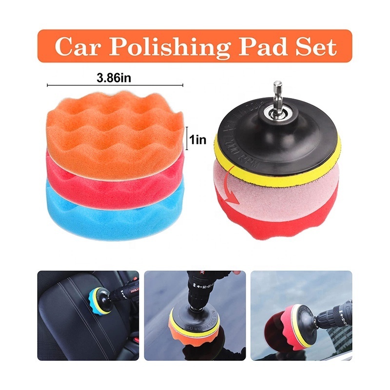 Red 26Pcs Sponge Foam Polishing Pad Washer Car Detailing Brush Set Cleaning Towels Tools Products Car Care and Cleaning