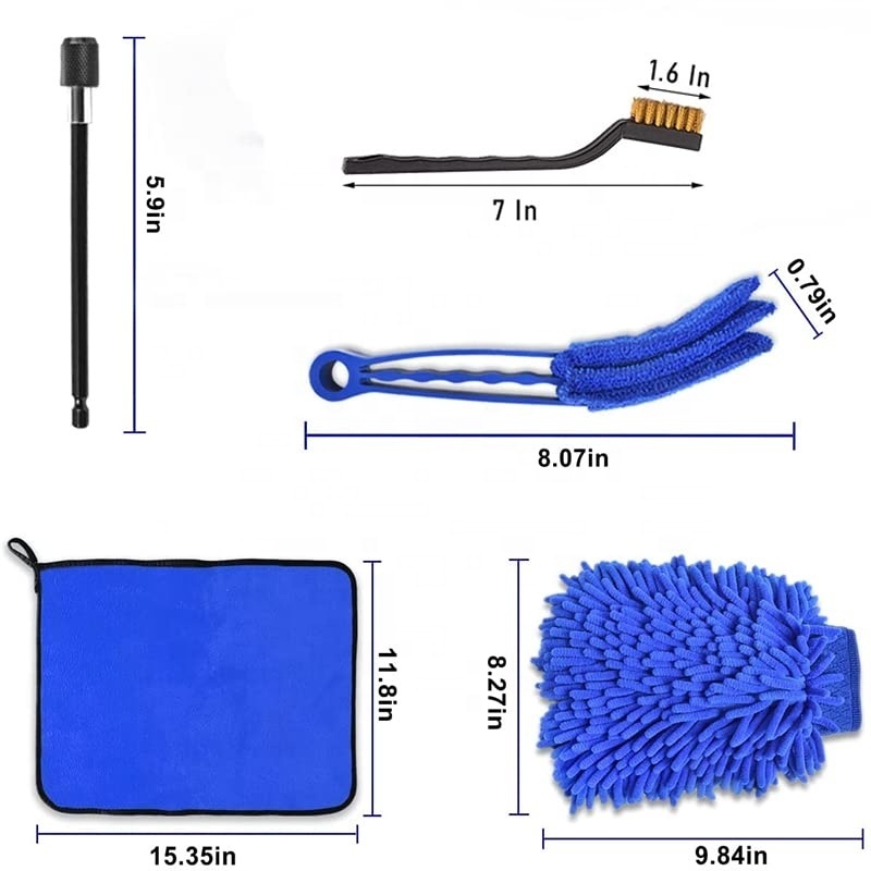 23Pcs Blue Car Cleaning Tool Kit Drill Attachment Brushes Set Drill Detailing Brush Buffing Sponge Pads Drill Cleaning Brush Kit