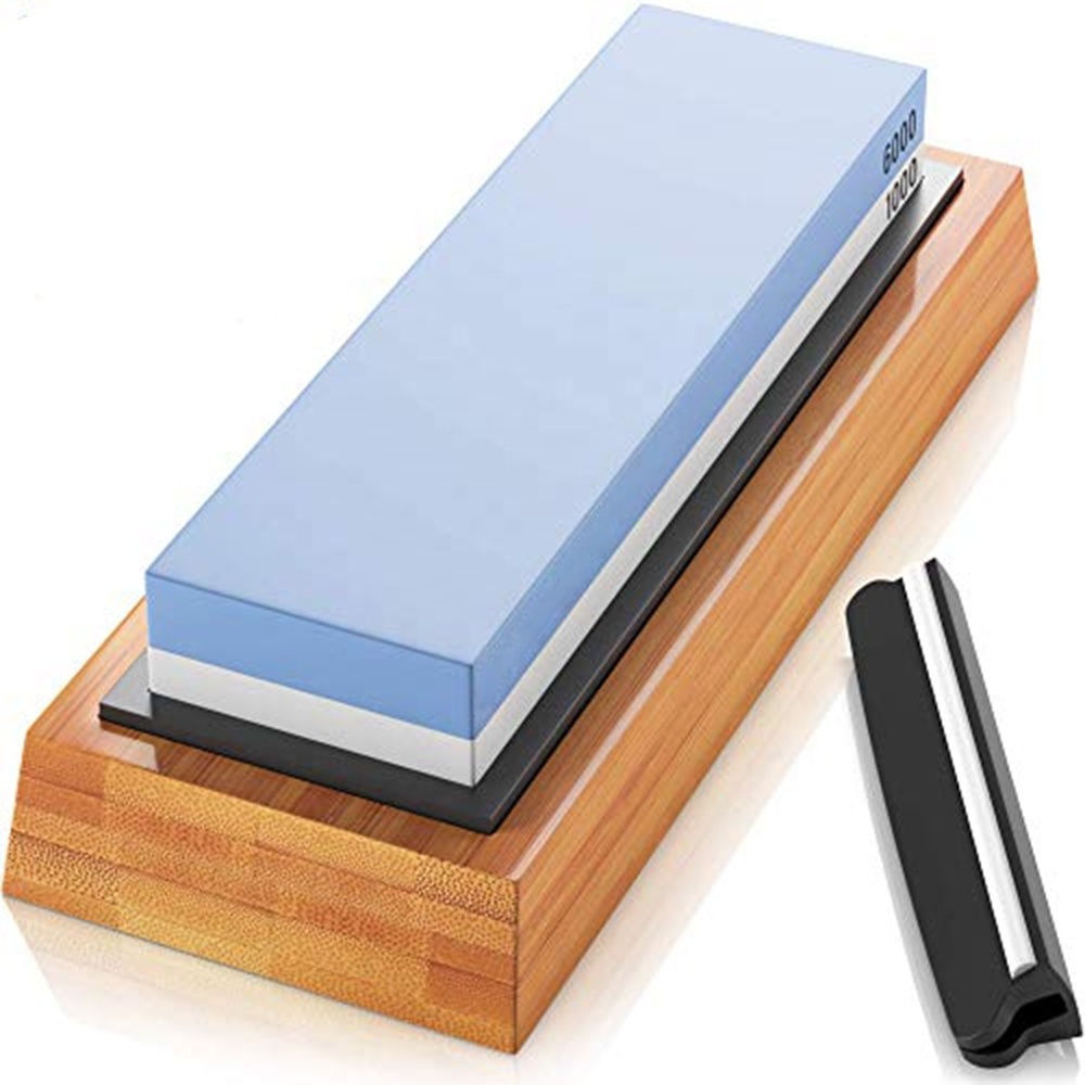 Premium Whetstone Knife Sharpener Stone 2 Side Grit 1000 and 6000 Waterstone with NonSlip Bamboo Base