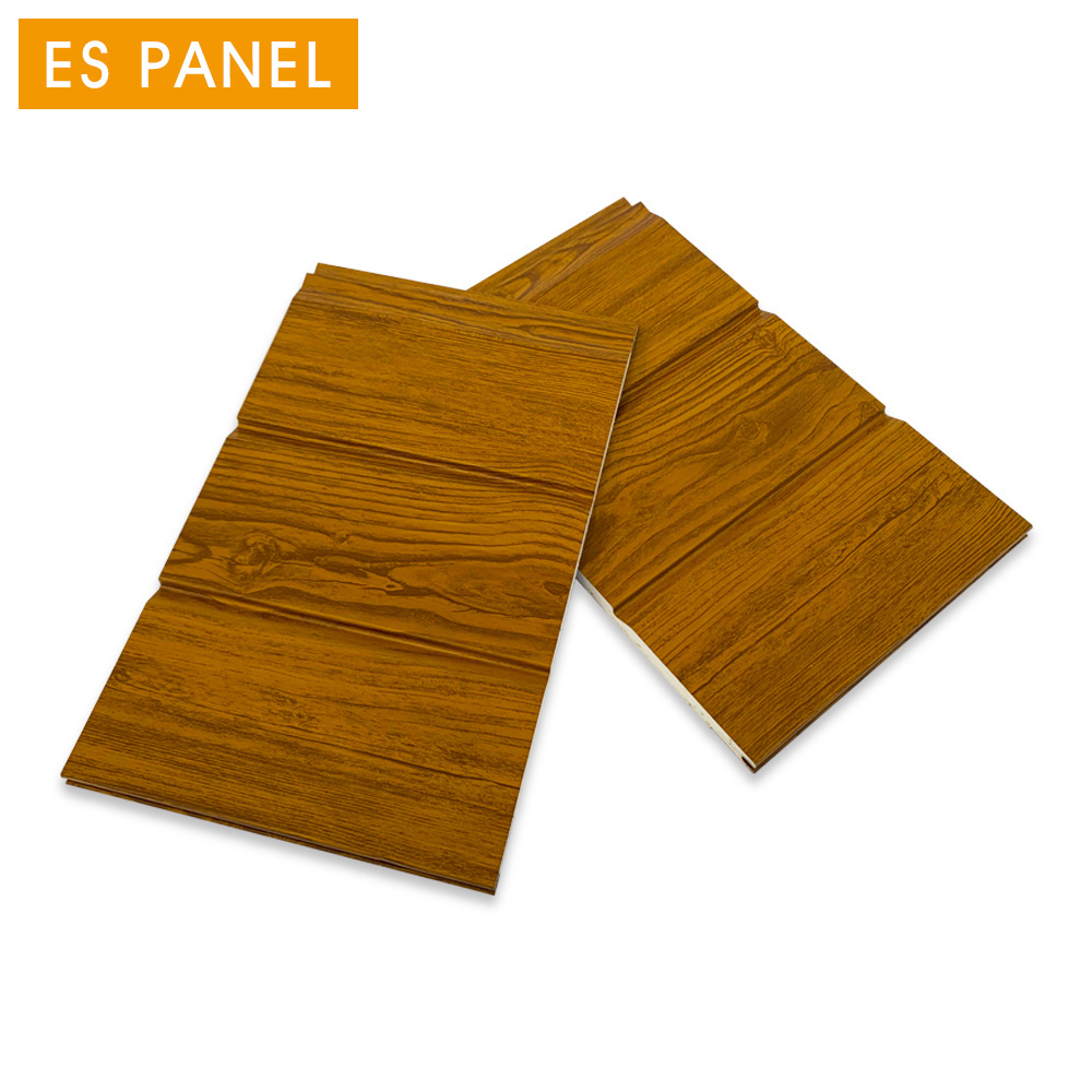 cladding faux wooden PU sandwich thermal insulation exterior metal wall siding panel