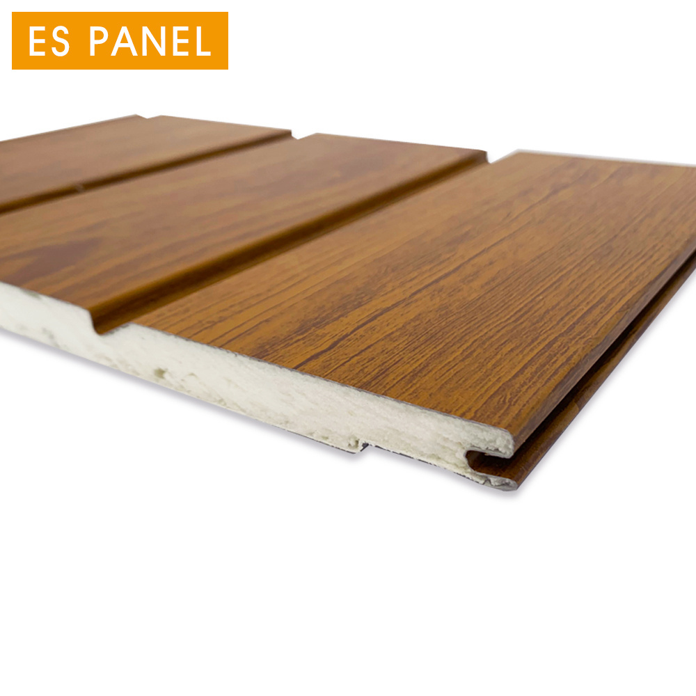 cladding faux wooden PU sandwich thermal insulation exterior metal wall siding panel