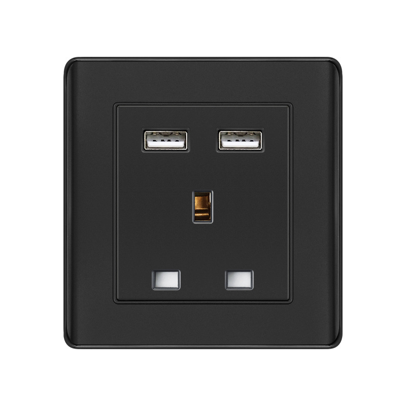 Single Switched Power Socket With PC Paint Black Cover 13 Amp Universal Wall Electrical Socket with Indicator