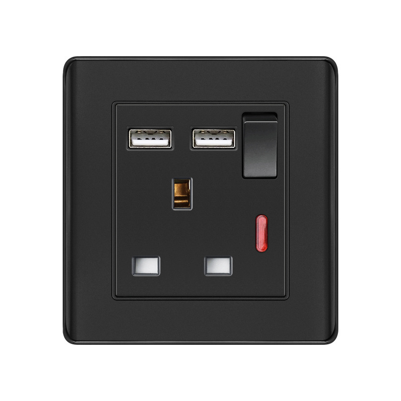 Single Switched Power Socket With PC Paint Black Cover 13 Amp Universal Wall Electrical Socket with Indicator