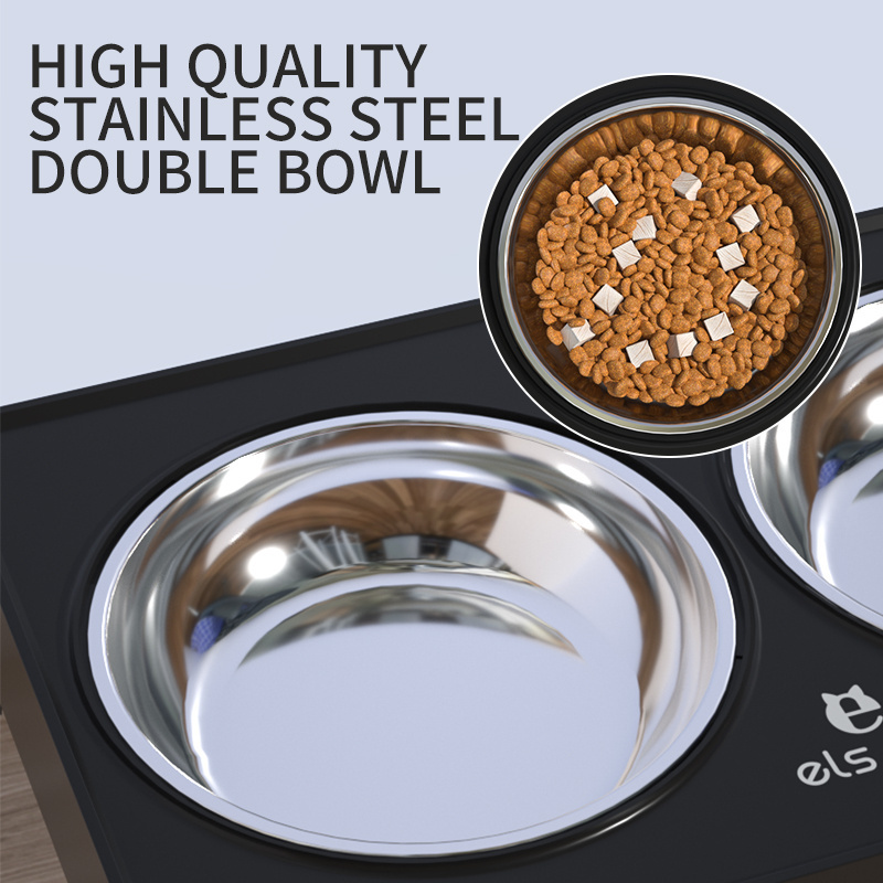 Raised Dog Bowl For Pet Feeder Adjustable Elevated Bowl Stand With 2 Stainless Steel Dog Food And Water Bowls