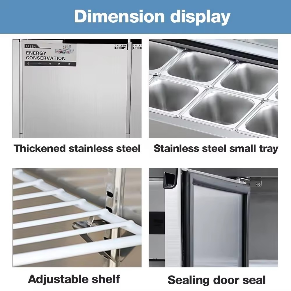 Commercial Two glass Doors Refrigeration Equipment Pizza Prep Fridge Under salad bar counter Sandwich Prep Table