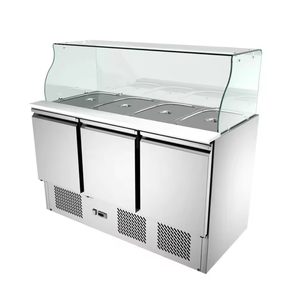 Commercial Two glass Doors Refrigeration Equipment Pizza Prep Fridge Under salad bar counter Sandwich Prep Table