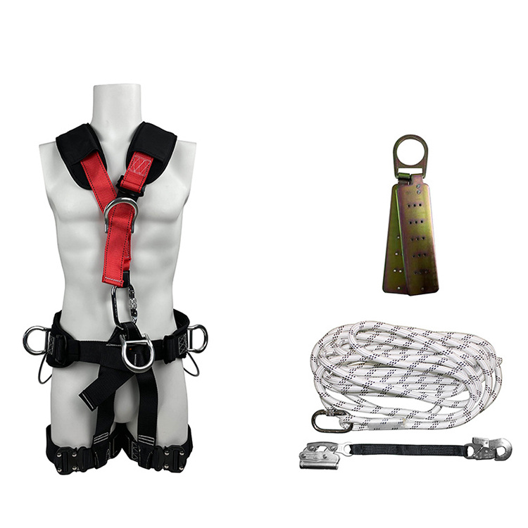 Low price roofing fall arrester system with anchor points full body safety harness lanyard and rope lifeline for sale