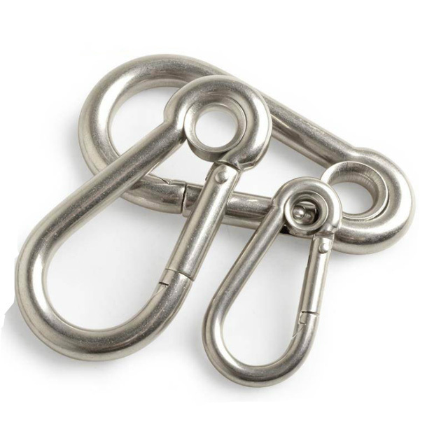 Manufacture stainless steel locking carabiner with holes M9 Spring Snap Hook Carabiner Hook with Screw Lock with low price