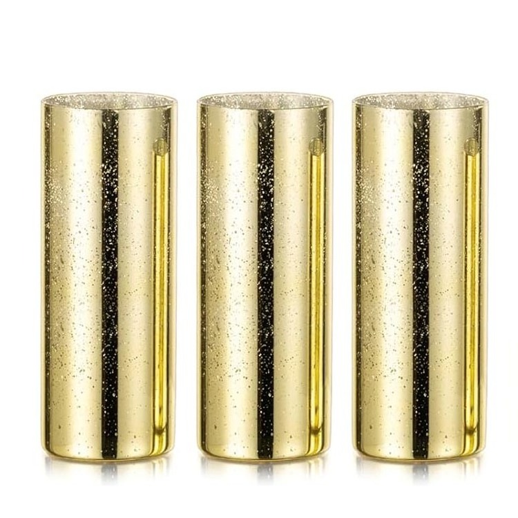 Wholesale Elegant Gold Cylinder Glass Candle Vase Decorative Shiny Mirror Tall Glass Vase for Flowers Wedding Centerpiece