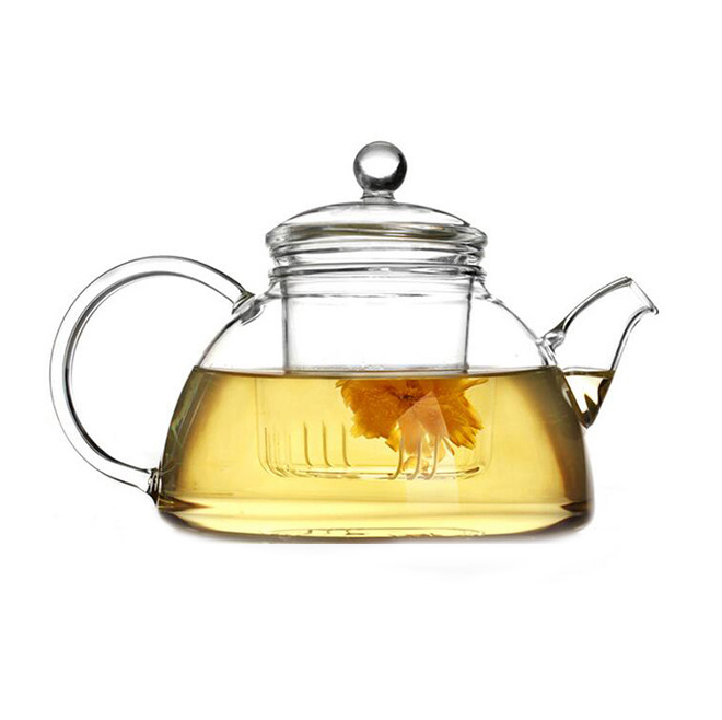 Modern Cheap 20oz Glass Teapot with Glass Infuser and Glass Lid for Scented Tea Loosen Tea Making Container