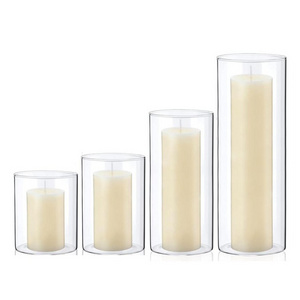 Hot Sale Cheap Small Heat Resistant Borosilicate Glass Candle Vessel Clear Cylinder Glass Candle Holder for Wedding Centerpiece