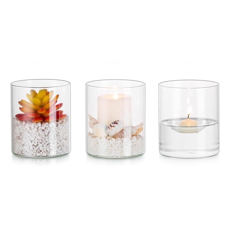 Hot Sale Cheap Small Heat Resistant Borosilicate Glass Candle Vessel Clear Cylinder Glass Candle Holder for Wedding Centerpiece