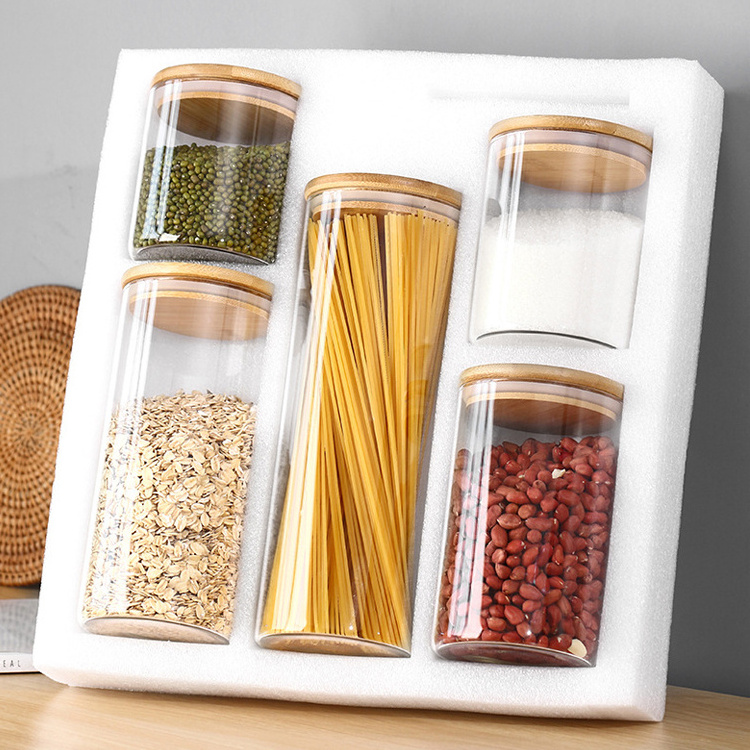 Glass Storage Jar Airtight Container with Natural Bamboo Lid and Silicone Sealing Rin ,Kitchen Canister of Coffee Tea Food