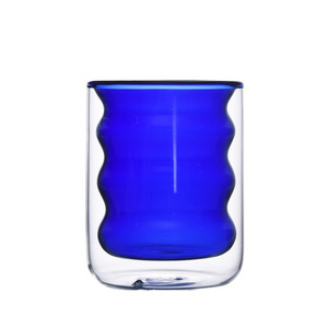 Wholesale Colorful Hand Blown Scented Candle Vessels Double Wall Luxury Glass Jars Soy Wax Votive Candle Holder