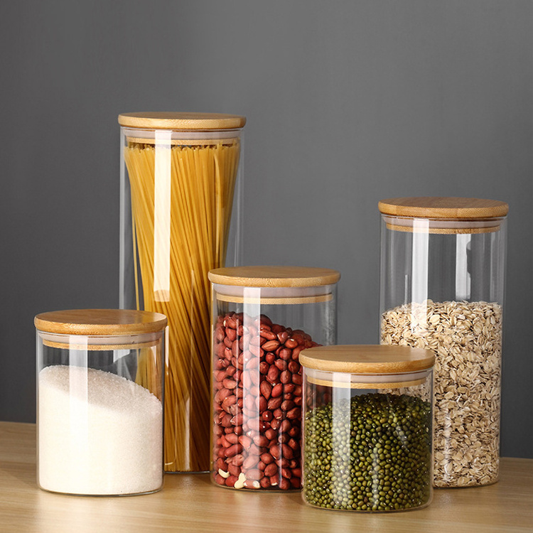 Glass Storage Jar Airtight Container with Natural Bamboo Lid and Silicone Sealing Rin ,Kitchen Canister of Coffee Tea Food