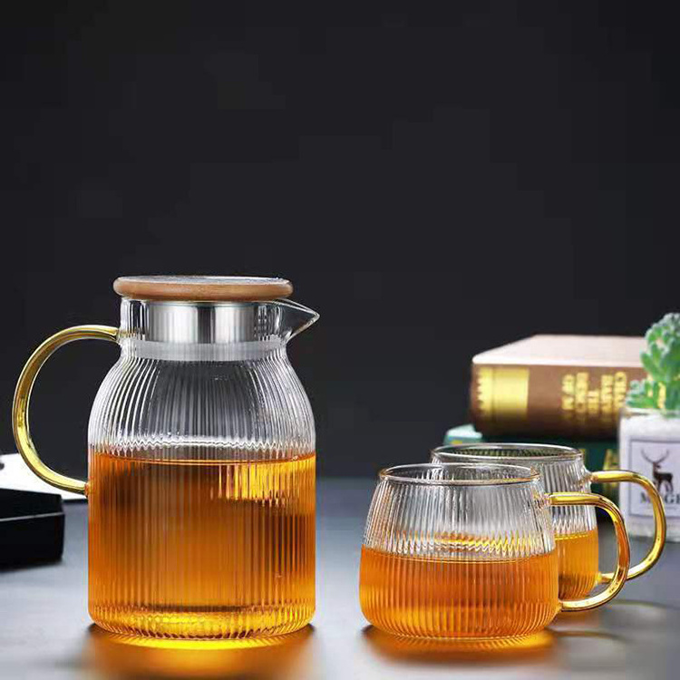 Wholesale 1200ml Big Glass Teapot with Sealed Stainless Metal Lid and Short Pouring Mouth