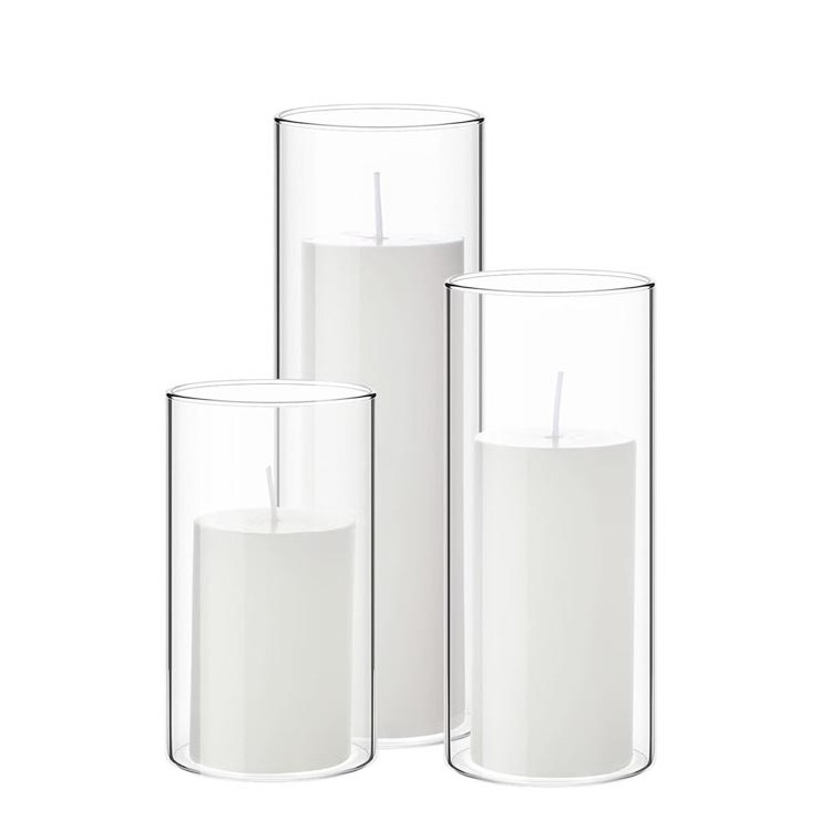 Hot Sale Cheap Small Heat Resistant Borosilicate Glass Candle Vessel Clear Cylinder Glass Candle Holder for Wedding Centerpiece