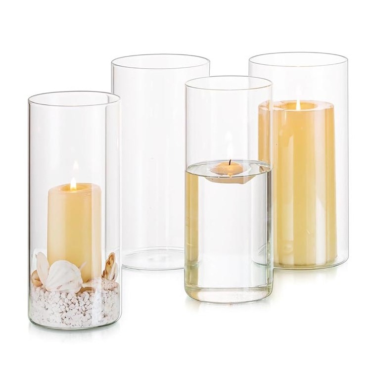 Hot Sale Cheap Small Heat Resistant Borosilicate Glass Candle Vessel Clear Cylinder Glass Candle Holder for Wedding Centerpiece