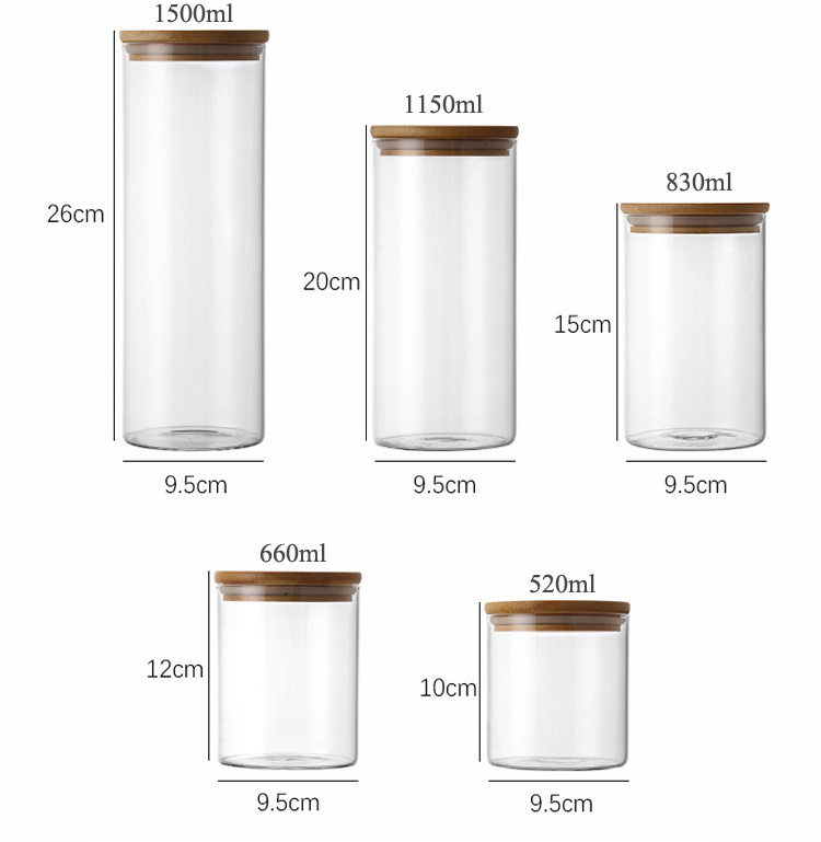 Glass Storage Jar Airtight Container with Natural Bamboo Lid and Silicone Sealing Rin ,Kitchen Canister of Coffee Tea Food