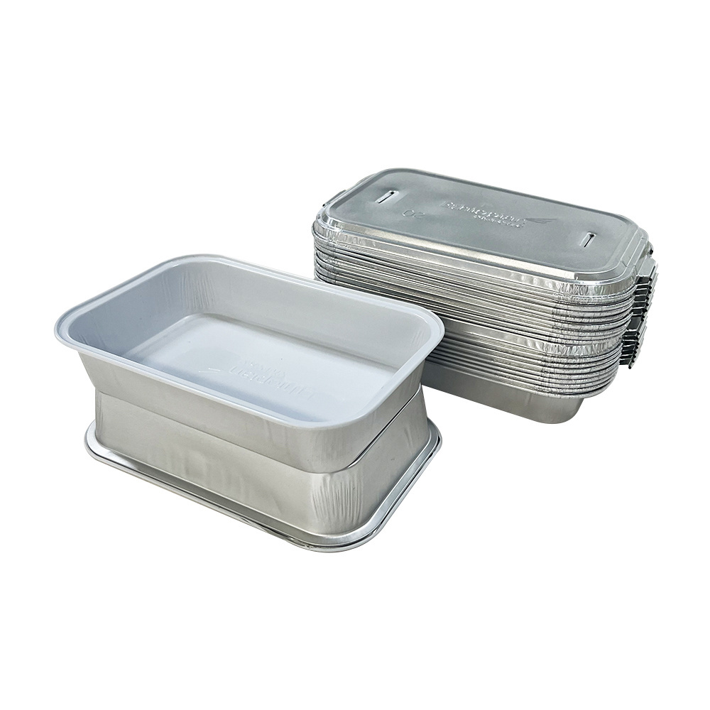 Aluminum Foil Airline Food Packing White Container With Foil Lids Alkuminium Foil Airplane Lunch Boxes